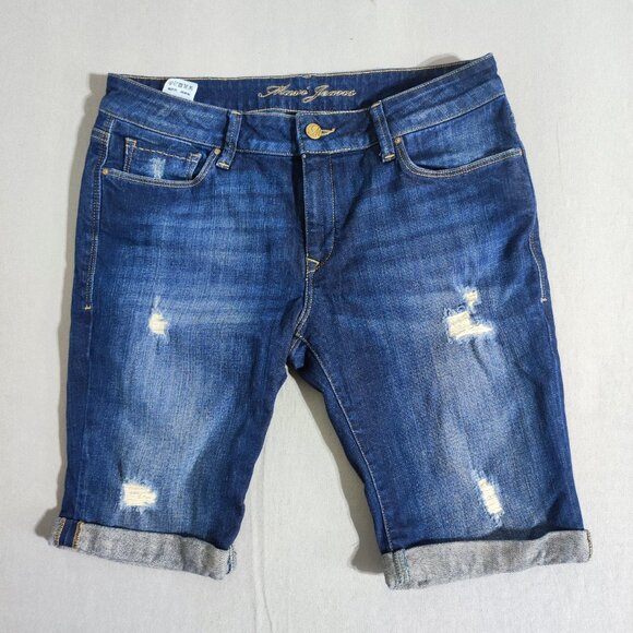 Mavi Pants - Mavy Jeans shorts women's size 31 ink blue colour Karly mid rise ripped denim